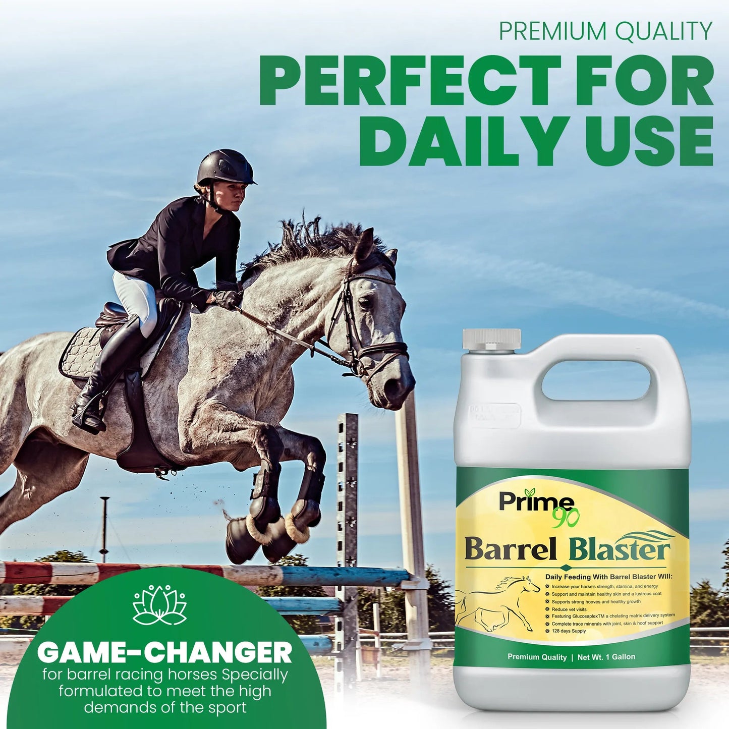 Barrel Blaster: Elite Liquid Supplement for Barrel Racing Horses (one gallon) – Enhanced Performance & Recovery Prime 90