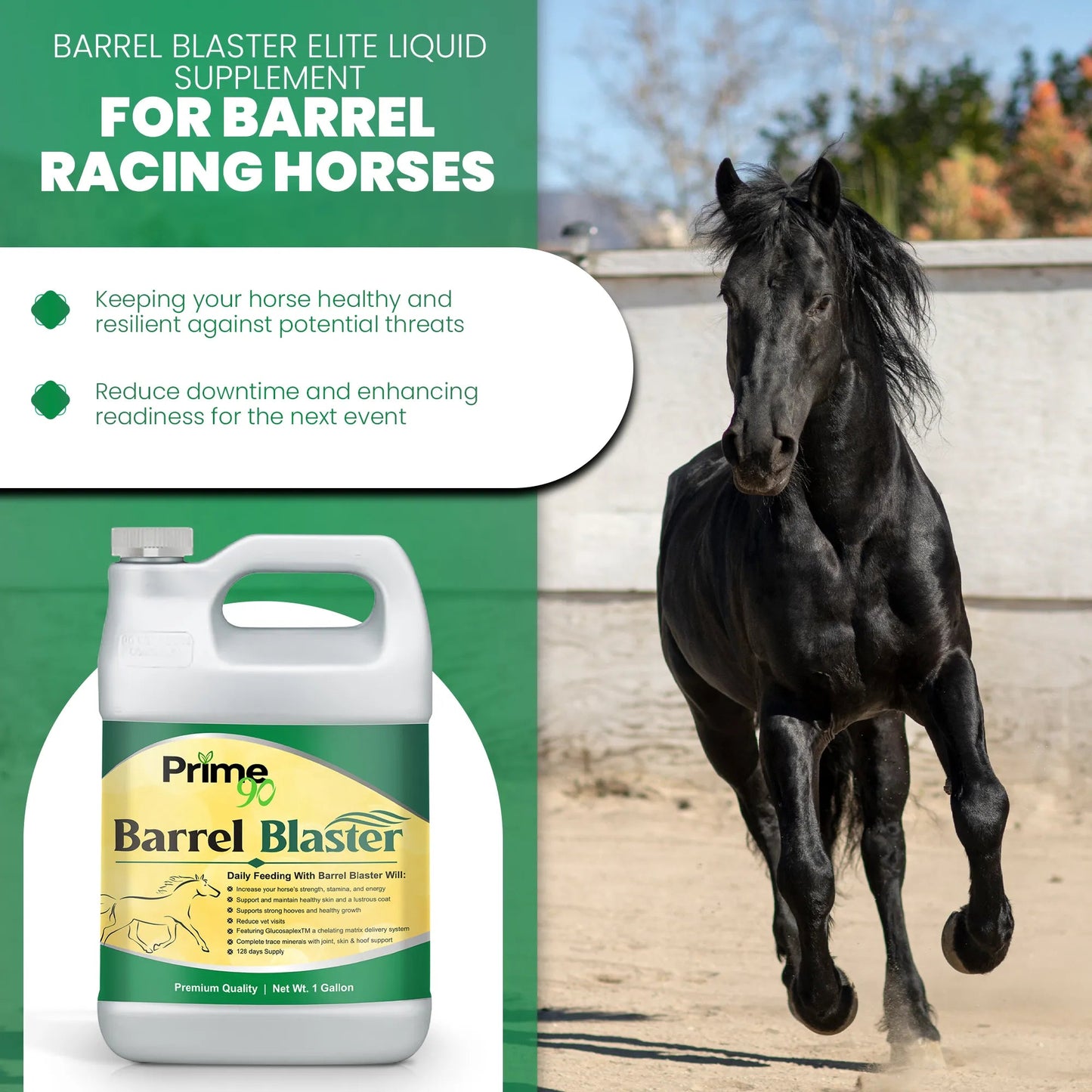 Barrel Blaster: Elite Liquid Supplement for Barrel Racing Horses (one gallon) – Enhanced Performance & Recovery Prime 90