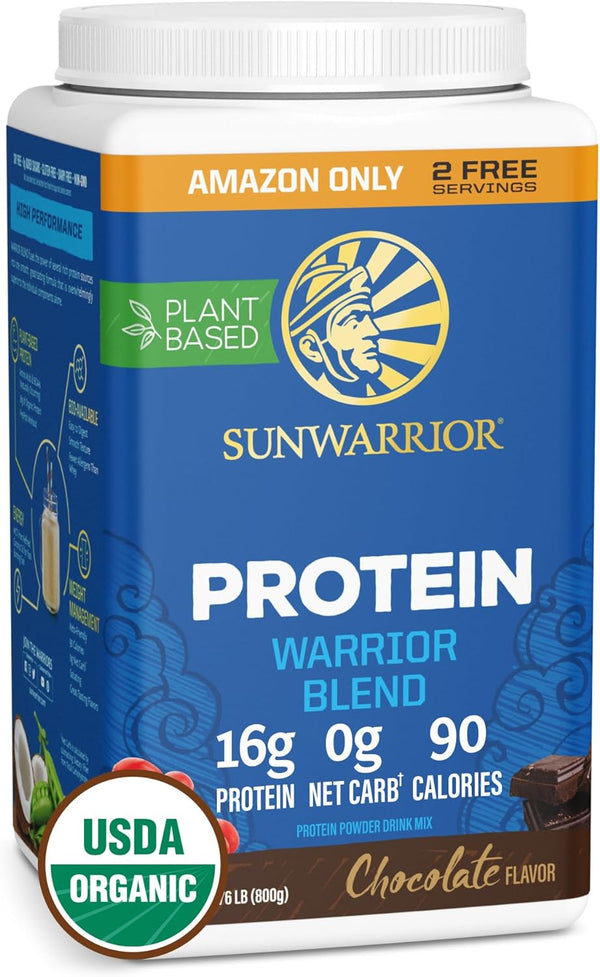 Vegan Protein Powder Plant-based Protein Powder USDA Organic | BCAA Amino Acids Hemp Seed | Keto Friendly Soy, Dairy, Gluten & Synthetic Free NON-GMO | Chocolate 32 Servings 17g Protein | WarriorBlend Sunwarrior