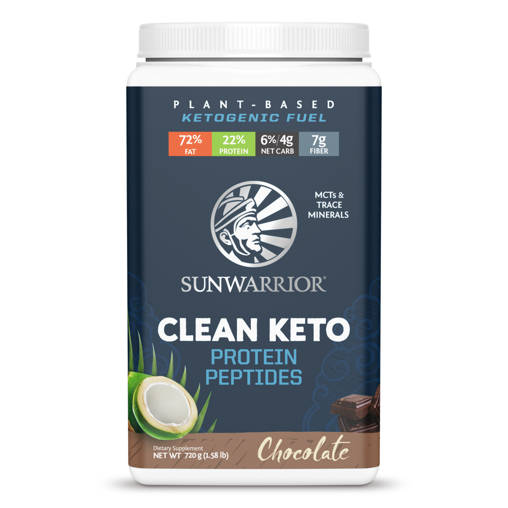 Sunwarrior Clean Keto Vegan Protein Powder with MCT Oil Essential Vitamins and Plant Based Protein Peptides (Chocolate) (720 Gram) Sunwarrior