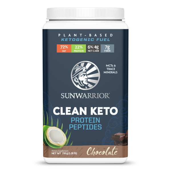 Sunwarrior Clean Keto Vegan Protein Powder with MCT Oil Essential Vitamins and Plant Based Protein Peptides (Chocolate) (720 Gram) Sunwarrior
